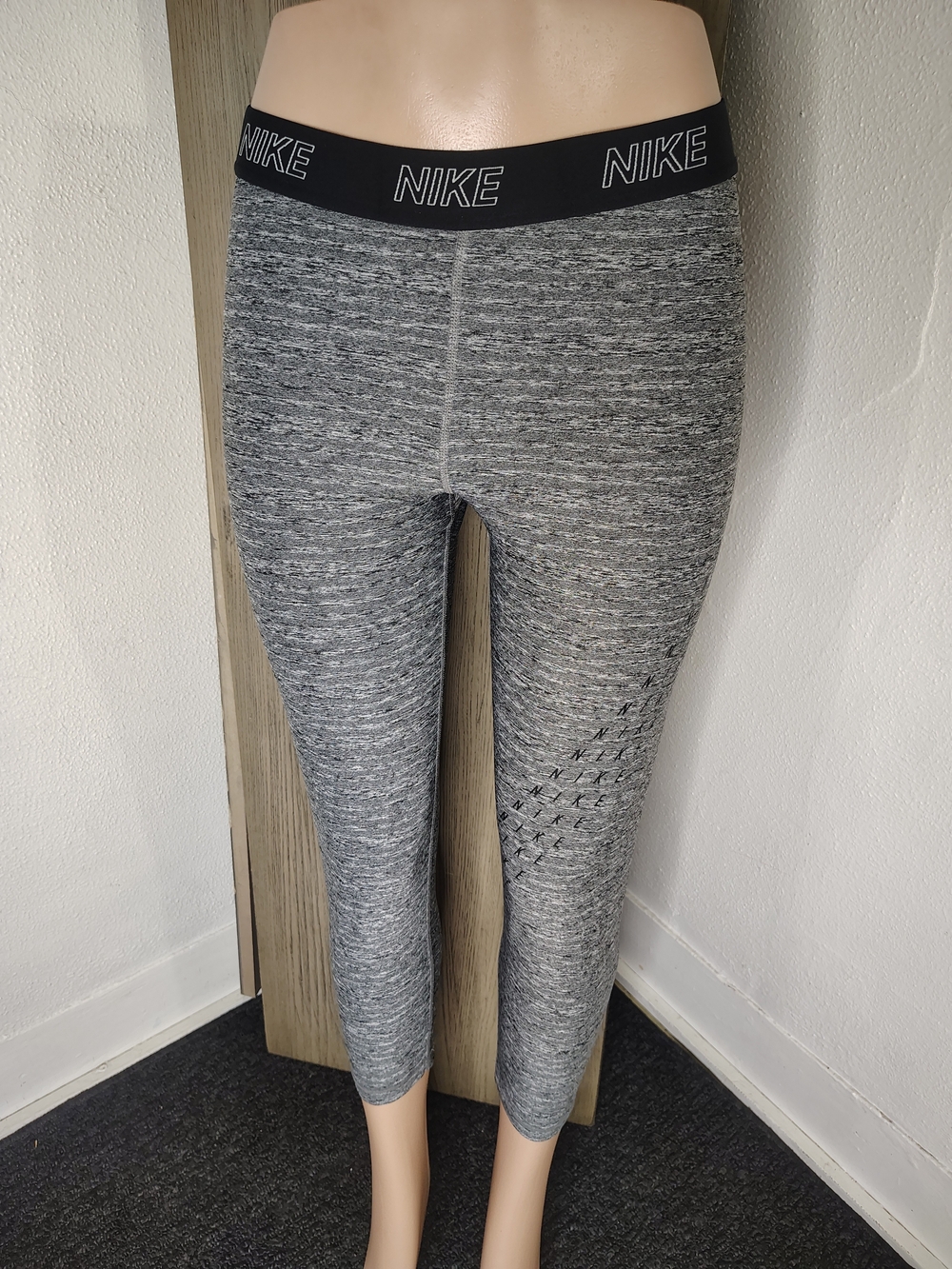Nike Grey Heather Cropped Track Leggings with Branded Waistband